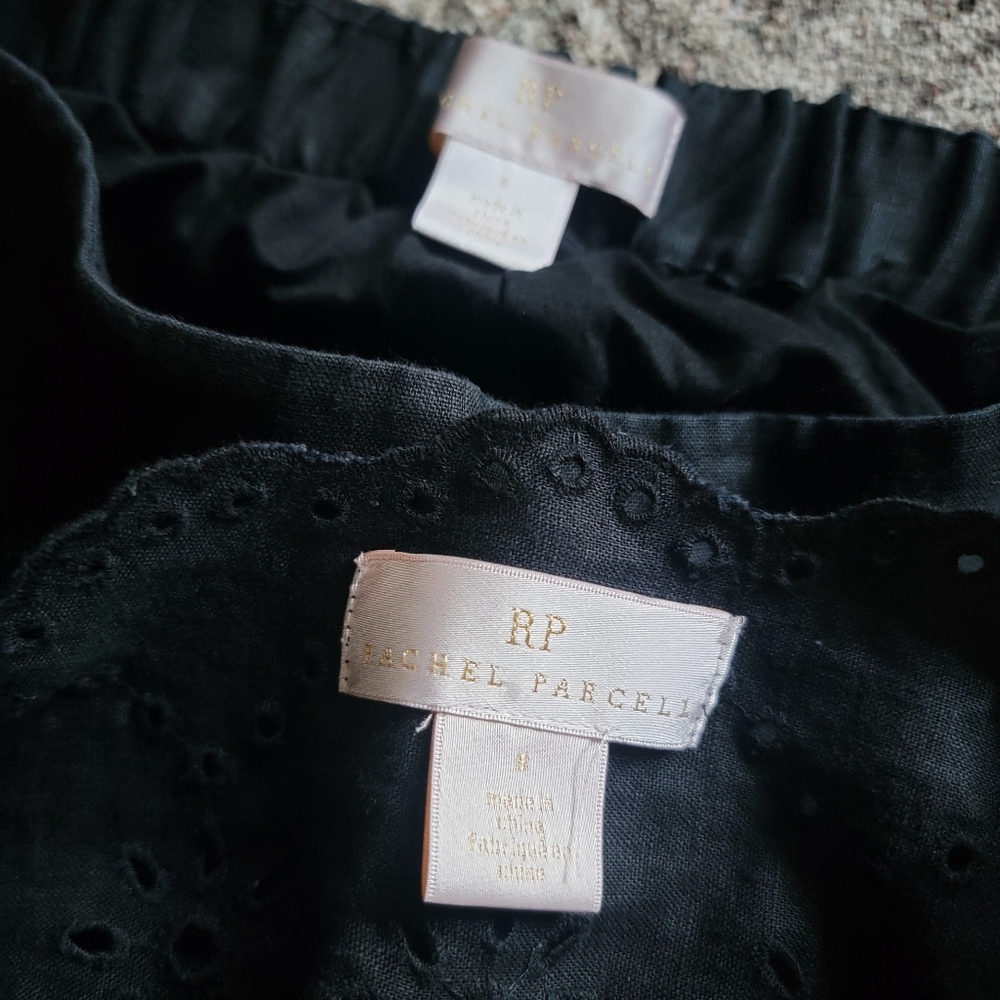 Rachel Parcell Black 2 Piece Set Outfit Linen‎ Eyelet Crop Top and Shorts Small - Picture 8 of 10